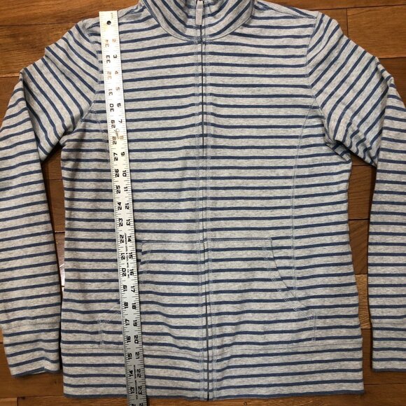 L.L. Bean Womens High Collar Full-Zip Gray & Blue Striped Jacket Size XS - Picture 4 of 7